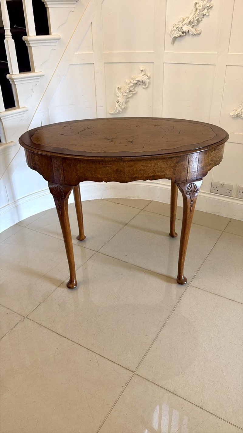 Antique Edwardian Quality Burr Walnut Freestanding Oval Shaped Writing Table - Image 7